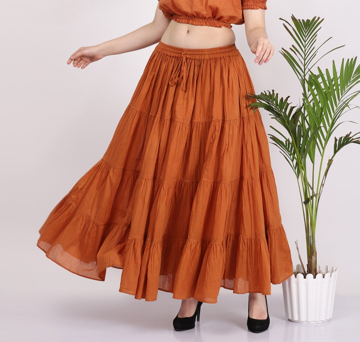 Falda larga de cobre flamenca de algodón ATS de 12 yardas para mujer, bohemia...