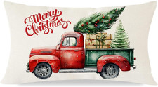 Farmhouse Christmas Pillow Covers 12X20 Red Truck Green Christmas Tree Decor