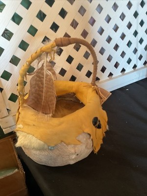 After the Hunt, Decorative Handcrafted Indigenous Basket real fur & feathers  