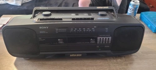 Sony CFS-DW34 Radio Double Cassette Recorder Mega Bass  CD Line Mic Jack WORKS!!