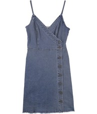 GUESS Womens Denim Wrap Dress, denim, XS