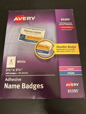 Avery Adhesive Name Badges, 2-1/3" x 3-3/8", 400 Badges - 50 Sheets 85395 NEW