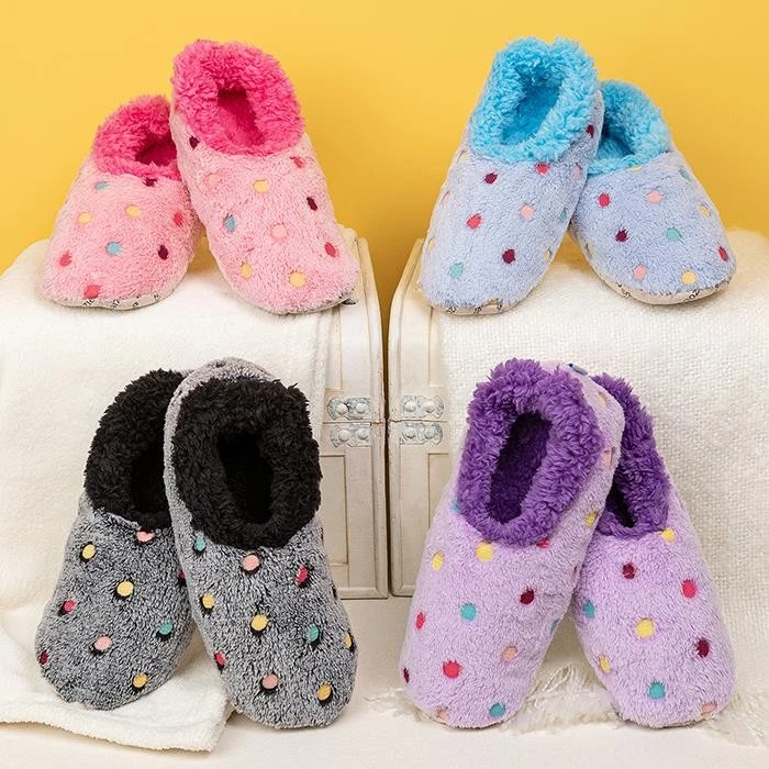 SNOOZIES! Snoozies Lotsa Dots Damen Sherpa Fleece Hausschuhe mit weicher rutschfester Sohle