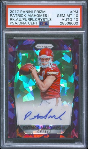 2017 Prizm Patrick Mahomes RC Purple Crystals Auto /75 PSA 10 Auto 10 (Pop 1)