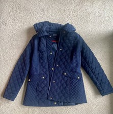 Jones New York Women's Hooded Zip Jacket Pockets Navy Mid-Length Size M