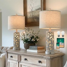 Bedside Table Lamps Set of 2 with USB  Night Light, 22'' Farmhouse Bedroom L...