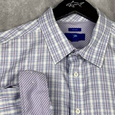 Egara Men's XXL Blue Geometric 100 Cotton Non-Iron Dress Shirt