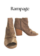 Rampage Ankle Booties Womens 7.5 Taupe Faux Suede Peep Toe Stacked Heel
