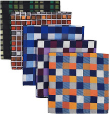 SHLAX WING 5 Pieces Assorted Mens Silk Pocket Square Set Handkerchiefs