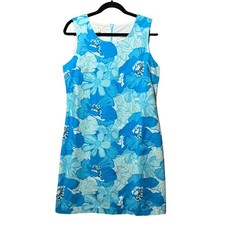 Tommy Hilfiger Blue Floral Sleeveless Stretch Cotton Shift Dress Womens Size 12