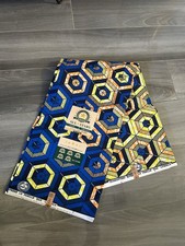 African Blue  Orange Large Hexagon Patterned Wax Print Ankara Fabric 6 yards