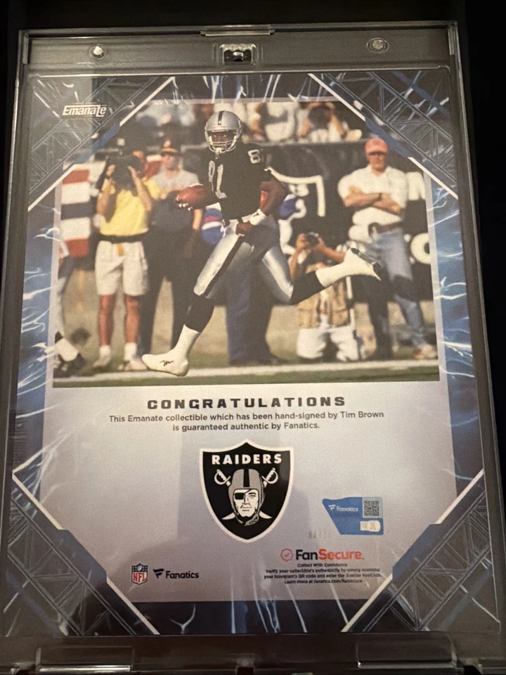 Tarjeta de fútbol americano Tim Brown Under Wraps Emanate autografiada/10 de gran formato Foto 2 de 3