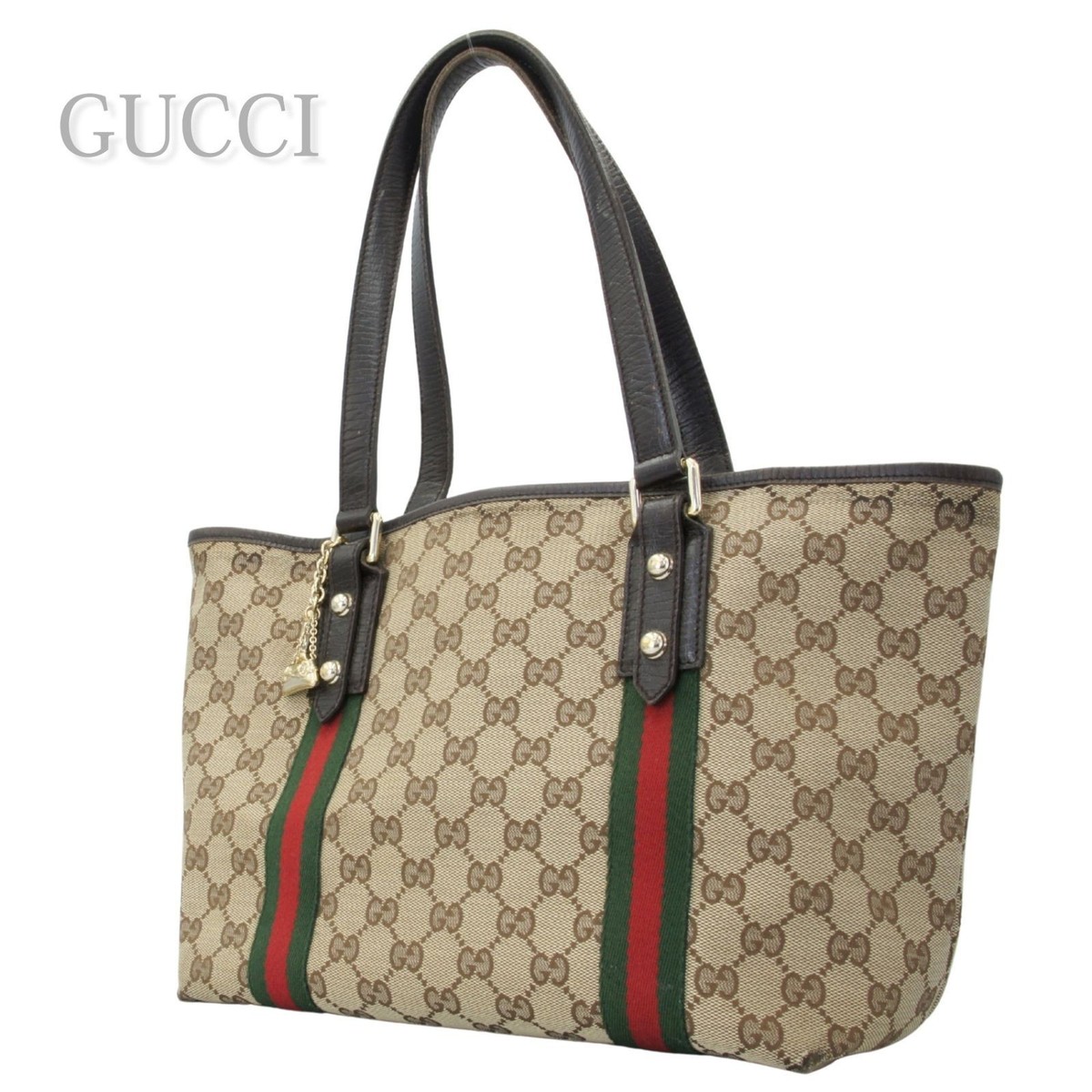 GUCCI Sherry Line Hand Tote Bag Charm GG Canvas Leather 137396 w