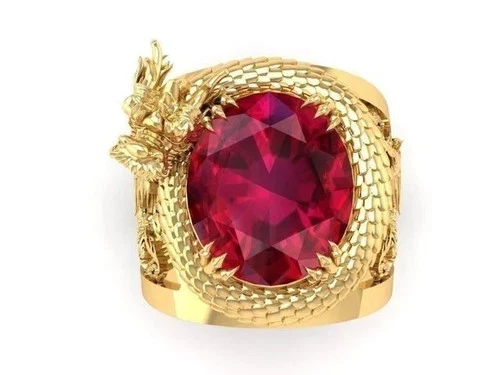 2.20Ct Oval Cut Lab-Created Ruby Dragon Engagement Ring 14K Yellow Gold Plated