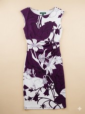 Lauren Ralph Lauren Purple Floral Ruched Faux Wrap Dress 0P Petite NWOT Sheath