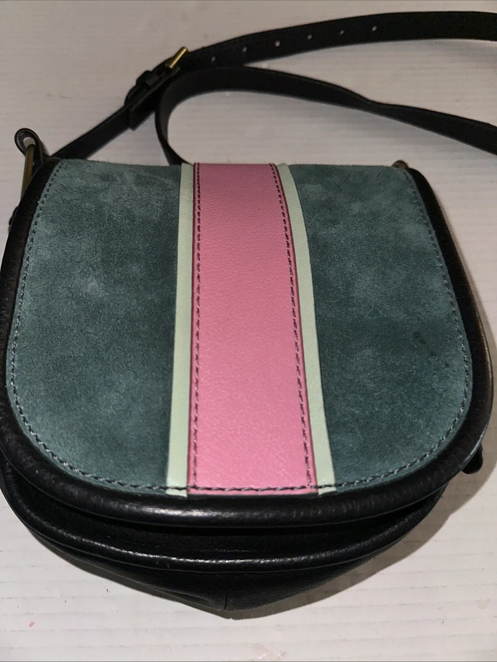 Fossil Rumi альпийский через плечо замшевая кожаная сумка зеленый розовый черный сумочка - Изображение 4 из 4