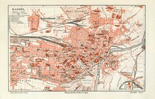 Kassel historischer Stadtplan Karte Lithographie ca. 1905 antike Stadtkarte