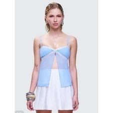 Finesse Norma Baby Blue Chiffon Cami Top Lace Trim Y2K Fairycore Size L