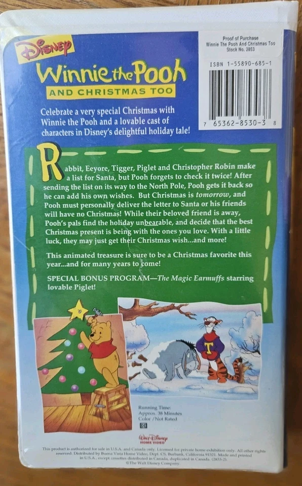 Winnie the Pooh and Christmas Too (VHS, 1997) Estate Item As Is Good Condition  - Image 3 of 3