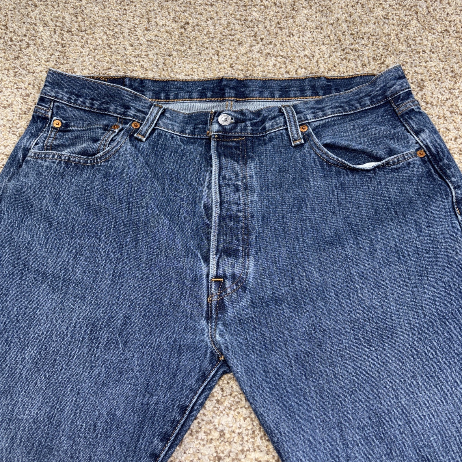 Levis 501 Jeans Mens 38x29 Blank Tab Denim Straight Leg Button Fly Fits 36 X 28 - View 2