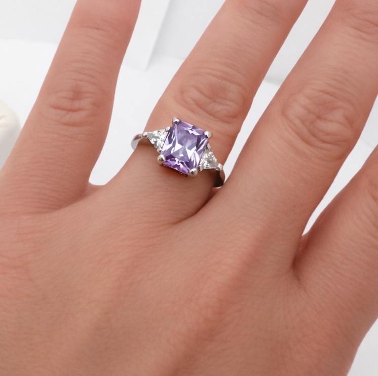 Sterling Silver 925 Rectangular Purple Clear CZ T… - image 4