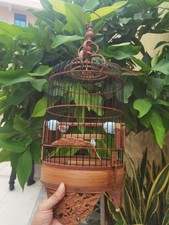 22cm Chinese Round Bamboo Carving  Wood Birdcage Display