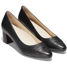 Cole Haan Women's 7B Black Leather The Go-To Block Heel Pump 45mm Slip On S1-15