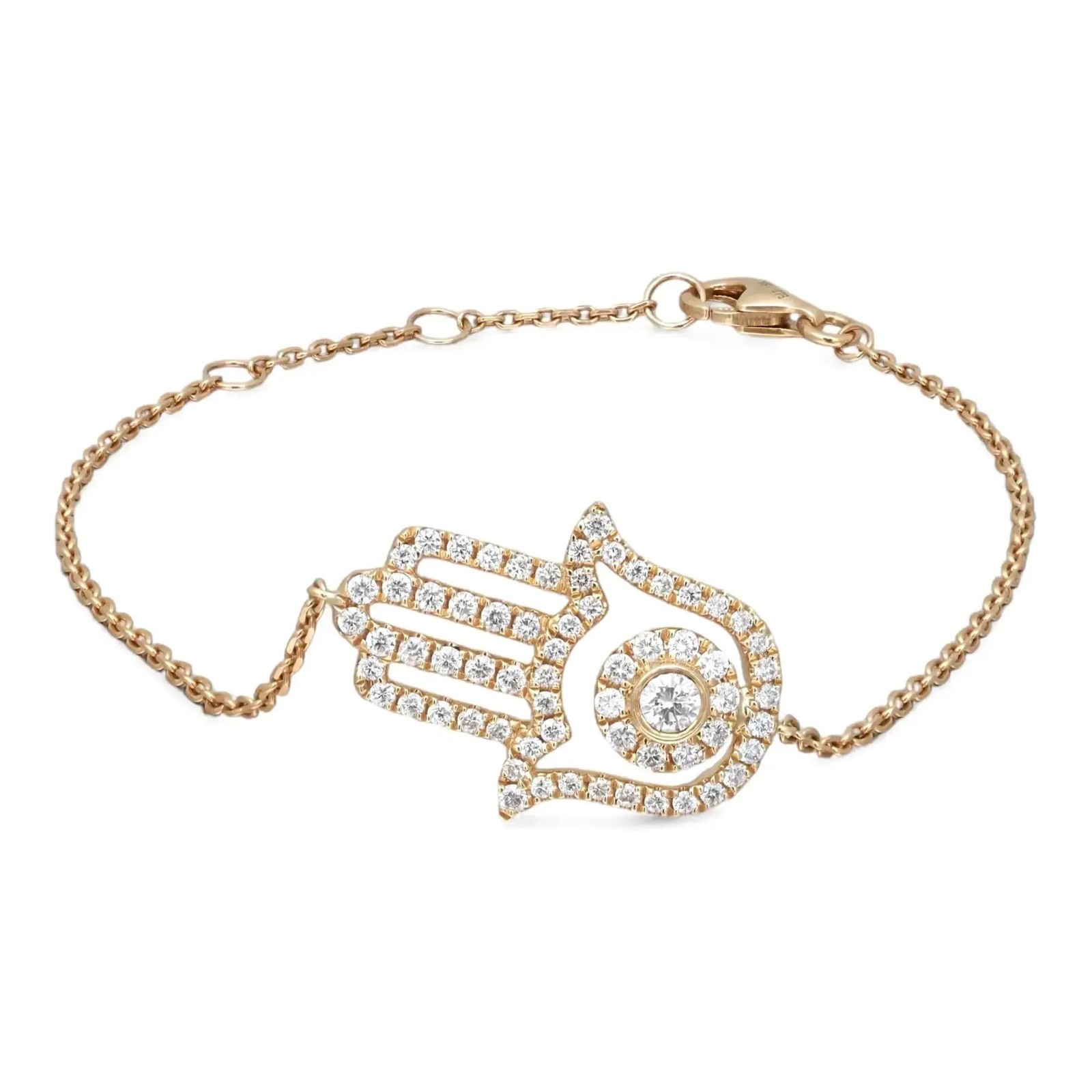 Rachel Koen Round Diamond 0.55Ctw Hamsa Bracelet 18K Yellow Gold