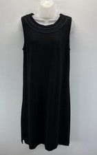 Talbots Black Slub Sleeveless Cotton Embroidered Trim Shift Dress Medium