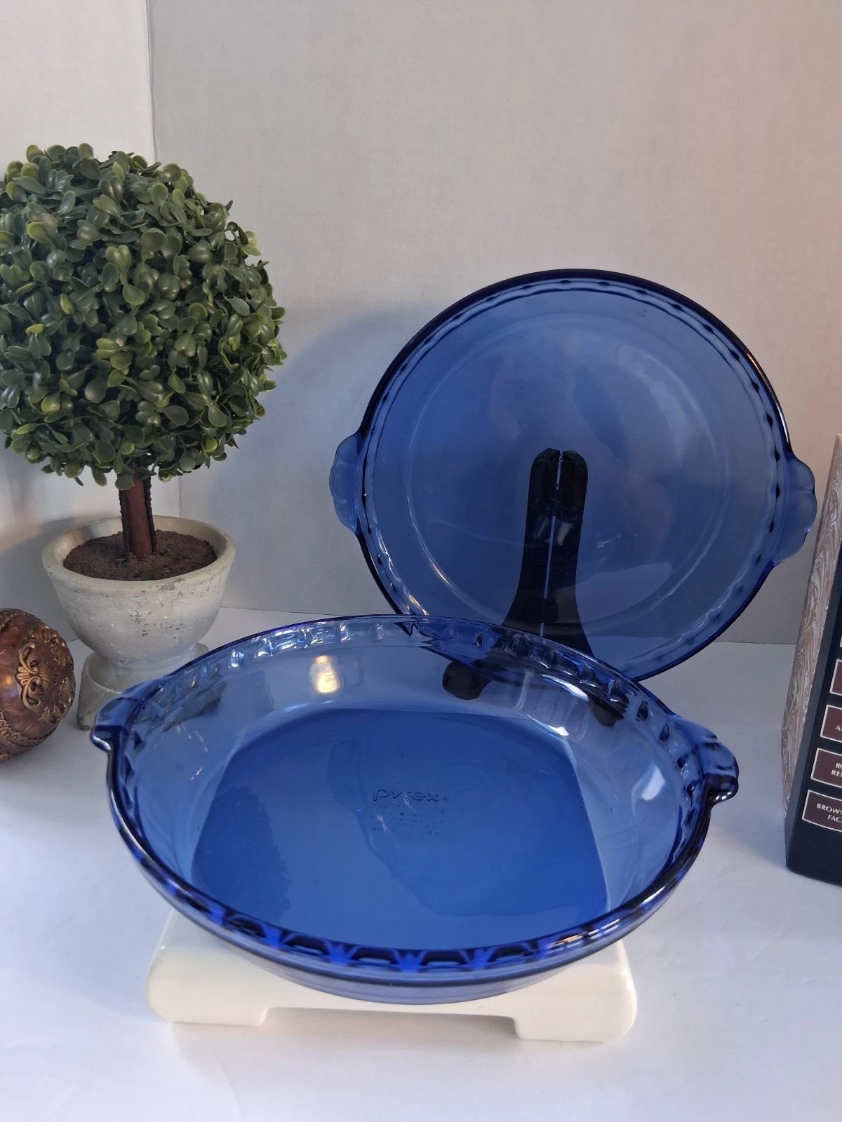 Vintage Pyrex Cobalt Blue Fluted Pie Plates; Set Of Two ; EUC/ MINT Cond.
