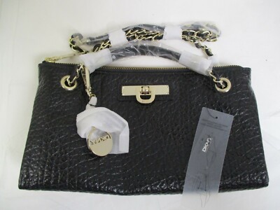DKNY Shoulder Bag Convertible Crossbody Black French Grain Pebble Leather  NWT