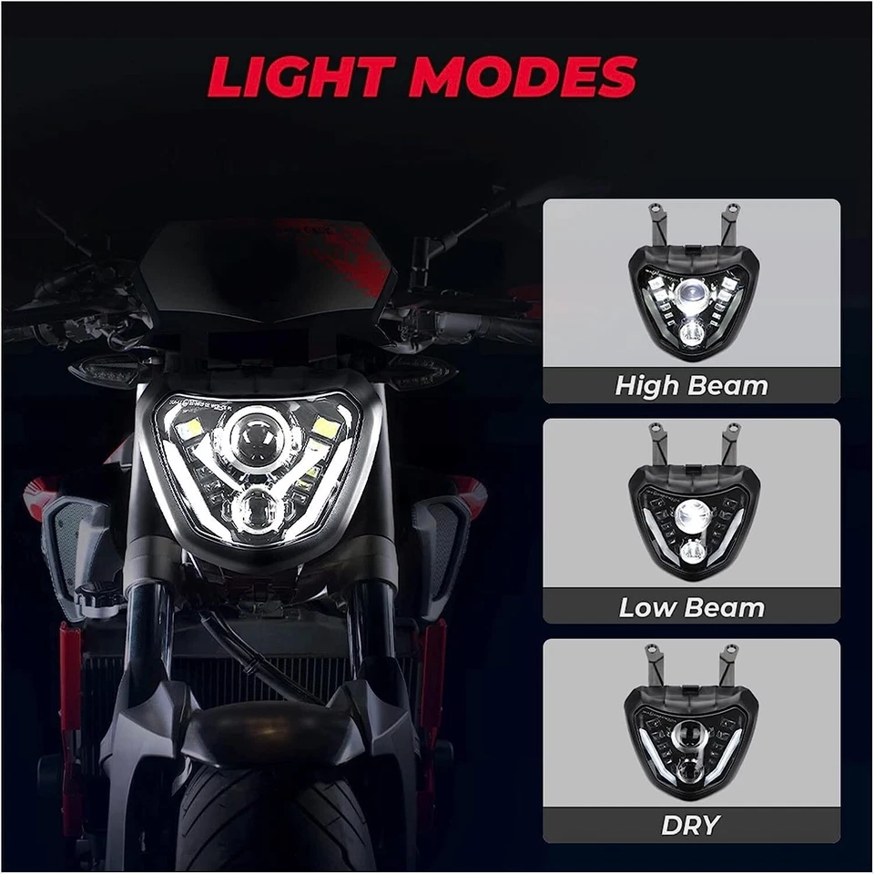 LED Headlight Assembly DRL For Yamaha FZ07 FZ-07 MT07 MT-07 2014 2015 2016 2017 - Image 3 of 4