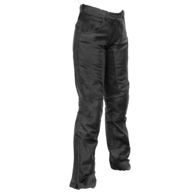 RICHA CAROLINA LADIES BLACK VINTAGE LOOK LEATHER MOTORCYCLE MOTORBIKE TROUSERS