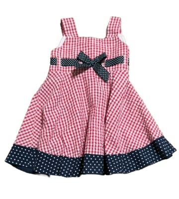 Baby Girls Seersucker Dress Rare Editions Red White Blue Size 18 Months 