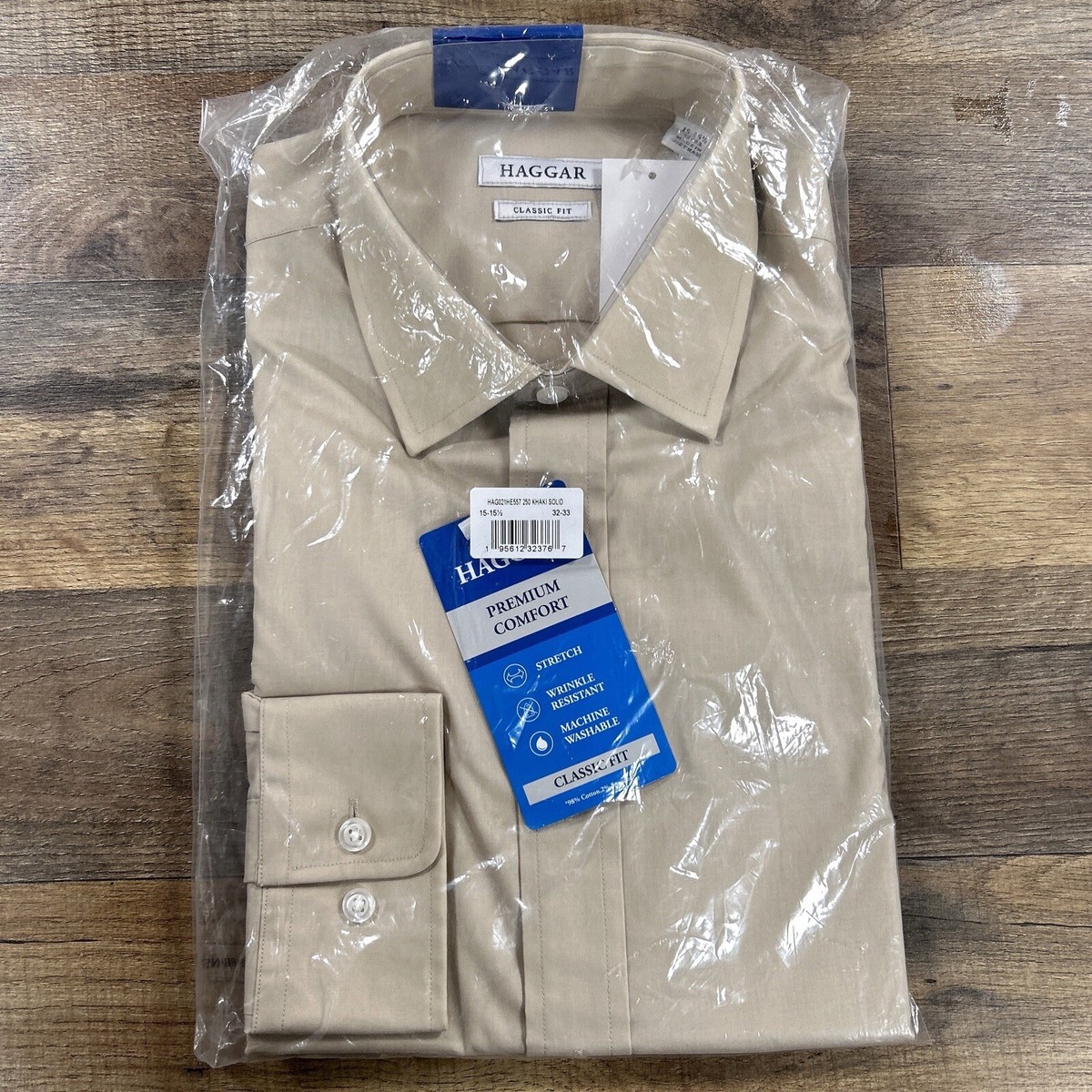Haggar Shirt Mens 15 - 15.5 Beige Classic Fit Button Up Dress Shirt NEW |  eBay