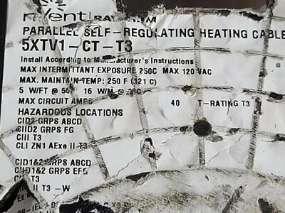 nVent/Raychem 5XTV1-CT-T3 High Temp Self-Regulating Heat Cable 5W/Ft 120V /1ft