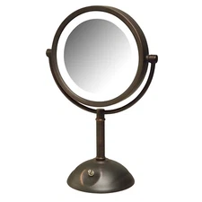 JERDON LED Lighted Tabletop Bronze Finish Makeup Mirror – 8X-1X Magnificat