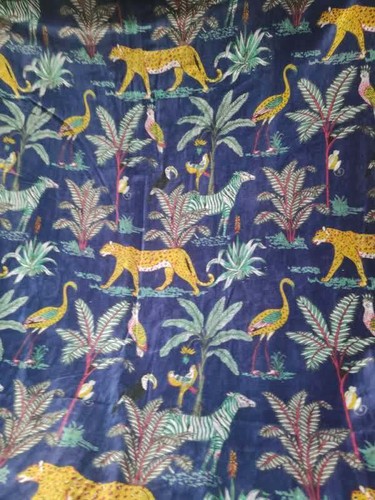 Tela cortina de tapicería de tela azul estampada de algodón terciopelo para fabricación india - Imagen 4 de 6