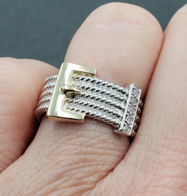 QVC Affinity Diamonds Two Tone 925 Sterling Silver Belt Buckle Ring Size 10
