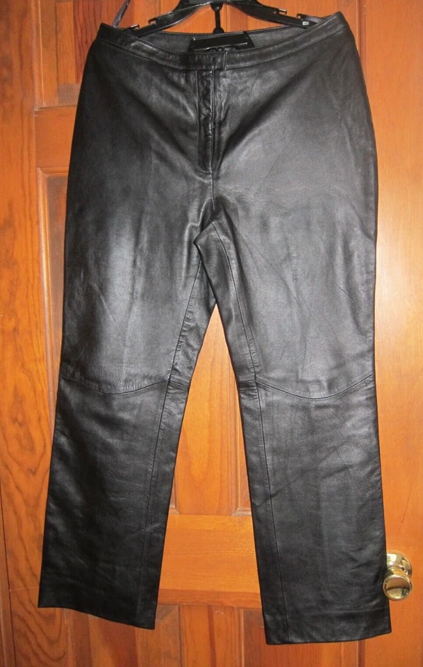 Pantalones de cuero Express vintage para mujer talla 11/12 Y2K años 90 negros piel de cordero italiano Foto 2 de 4