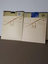 Vintage Pantyhose Field Manor Lot Of 2 Pairs Size B Forest & Cobalt Blue