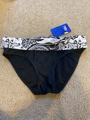 NWT HEAT SWIMWEAR Black White Contemporary Classic SWIM BIKINI BOTTOM Sz S