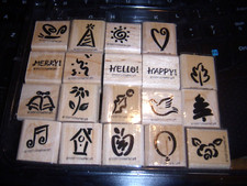 NEW Stampin Up Bold Favorites Rubber Stamp Set With Wooden Blocks 19 PCS
