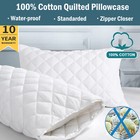 2 x Standard Cotton Pillow Protector Case Slip - Zipper Opening - Anti-allergy
