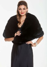 Womens Real Fox Fur Cape Wrap Stole Black