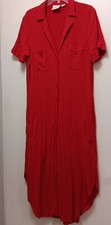Maeve Anthropologie Midi Dress Button Down Short Sleeve Red Womens Large