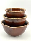 (3) VINTAGE BROWN DRIP HULL POTTERY MIXING BOWL USA (See Desc)