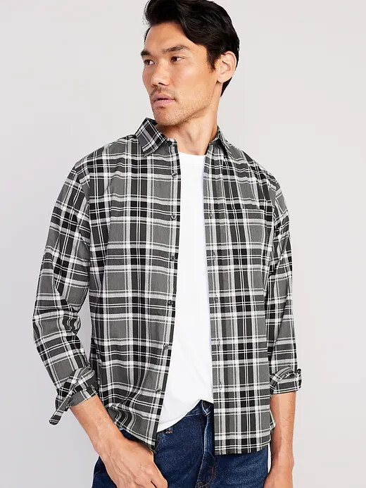 Old Navy Slim Fit Built In Flex Everyday Shirt Mens XXL Tall Black Plaid NEW