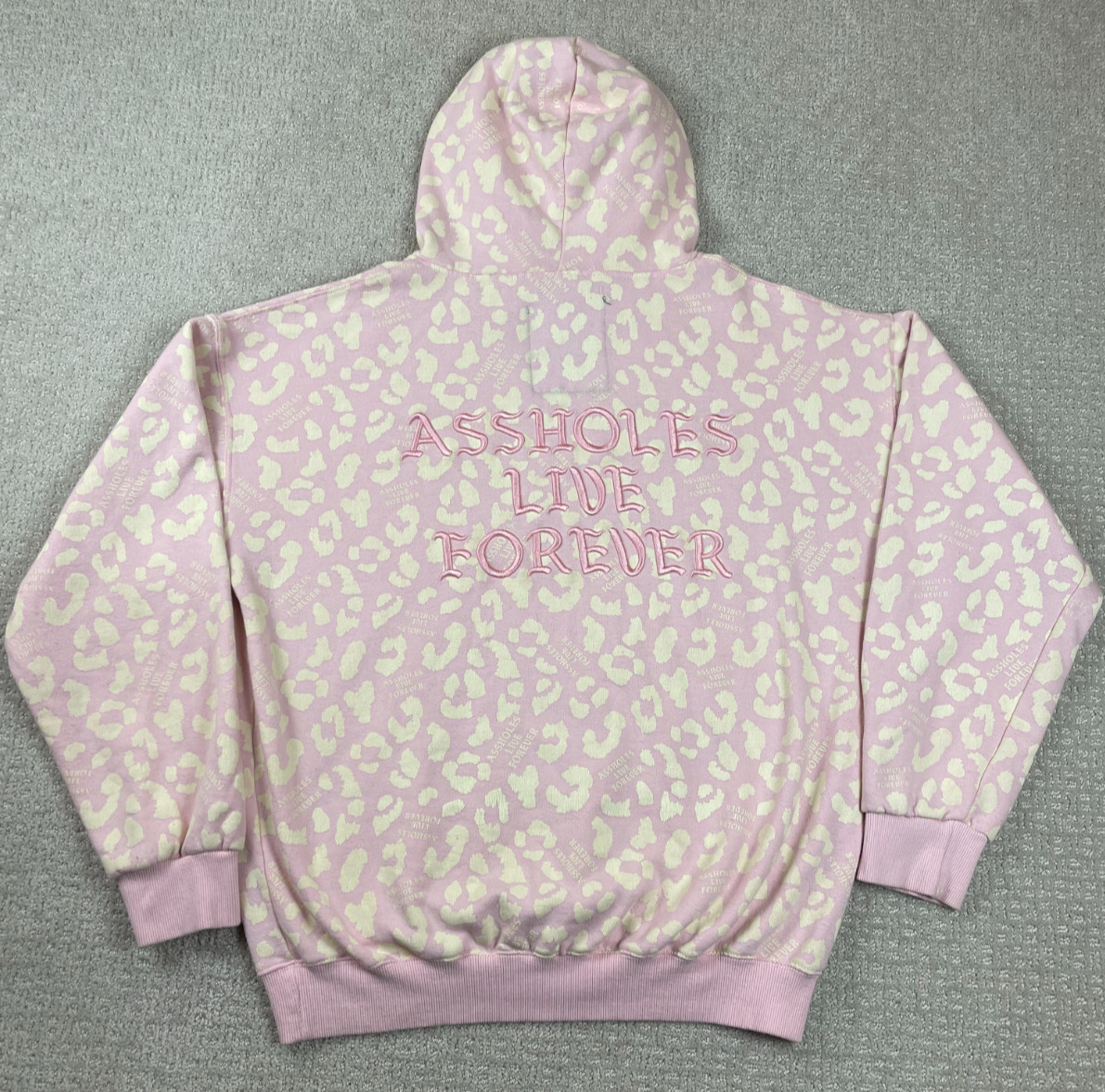 A**holes Live Forever Hoodie Womens Size L Pink Cheetah Sweatshirt Embroidered