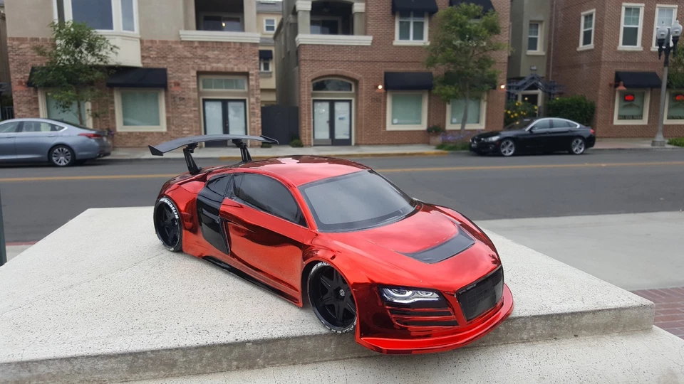200mm 1/10 CHROME RED AUDI R8 4Tec2 drift HPI DC10 YD2 MST TT02 Body Only - Image 2 of 4